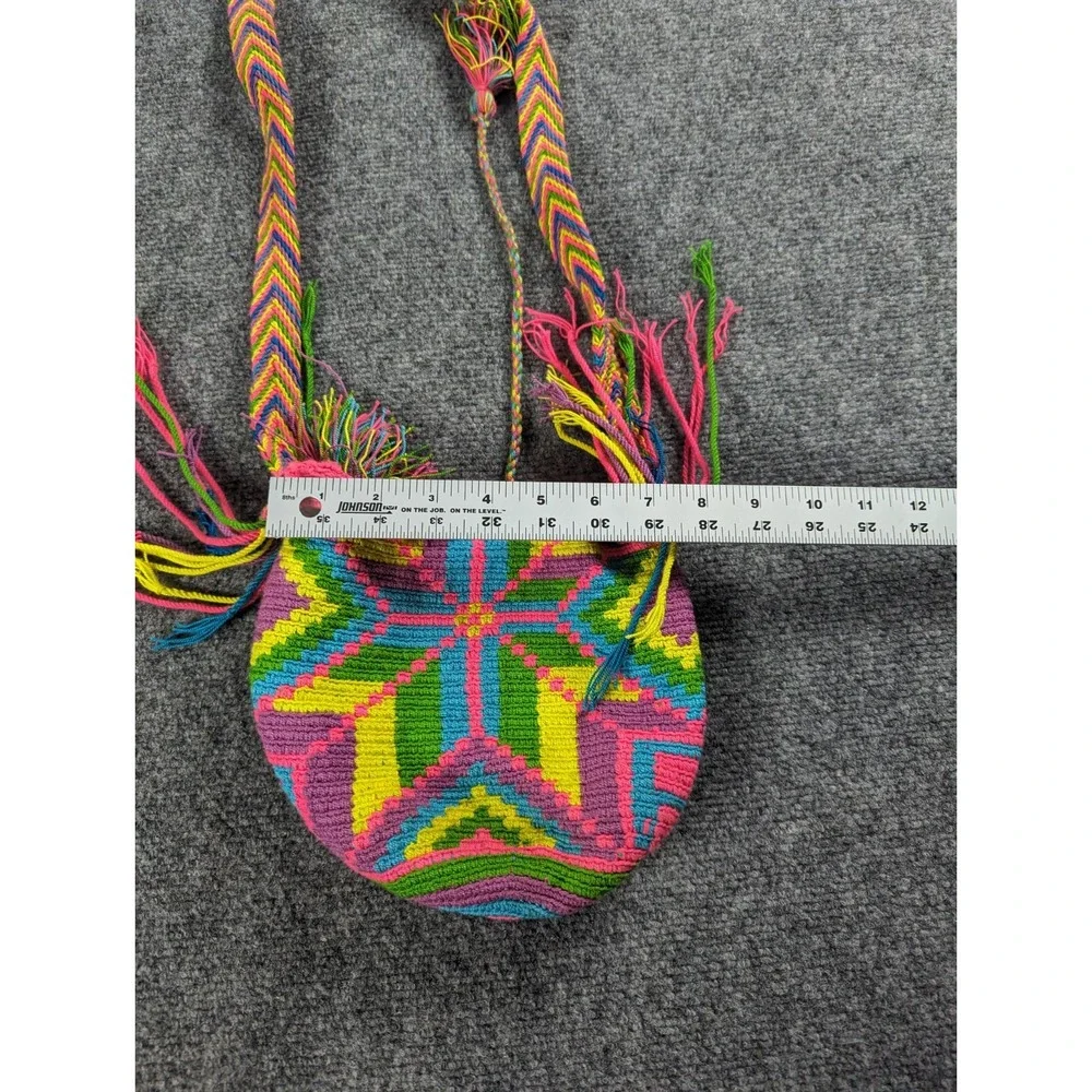 Handmade bohemian Wayuu tribe bag  with tassel details, geometric art